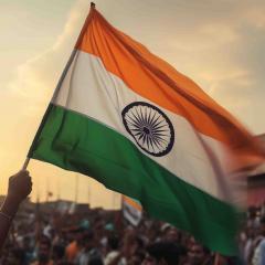 The Indian flag held above a crowd